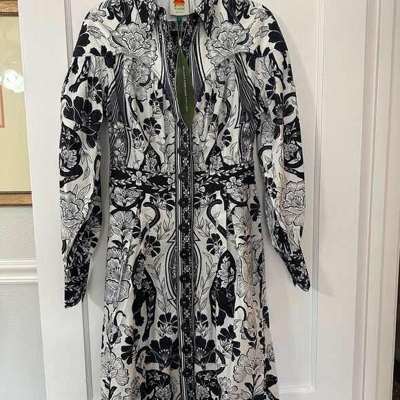 Farm Rio Off-White Flower Leopards Collared Midi Dress - Picture 3 of 4